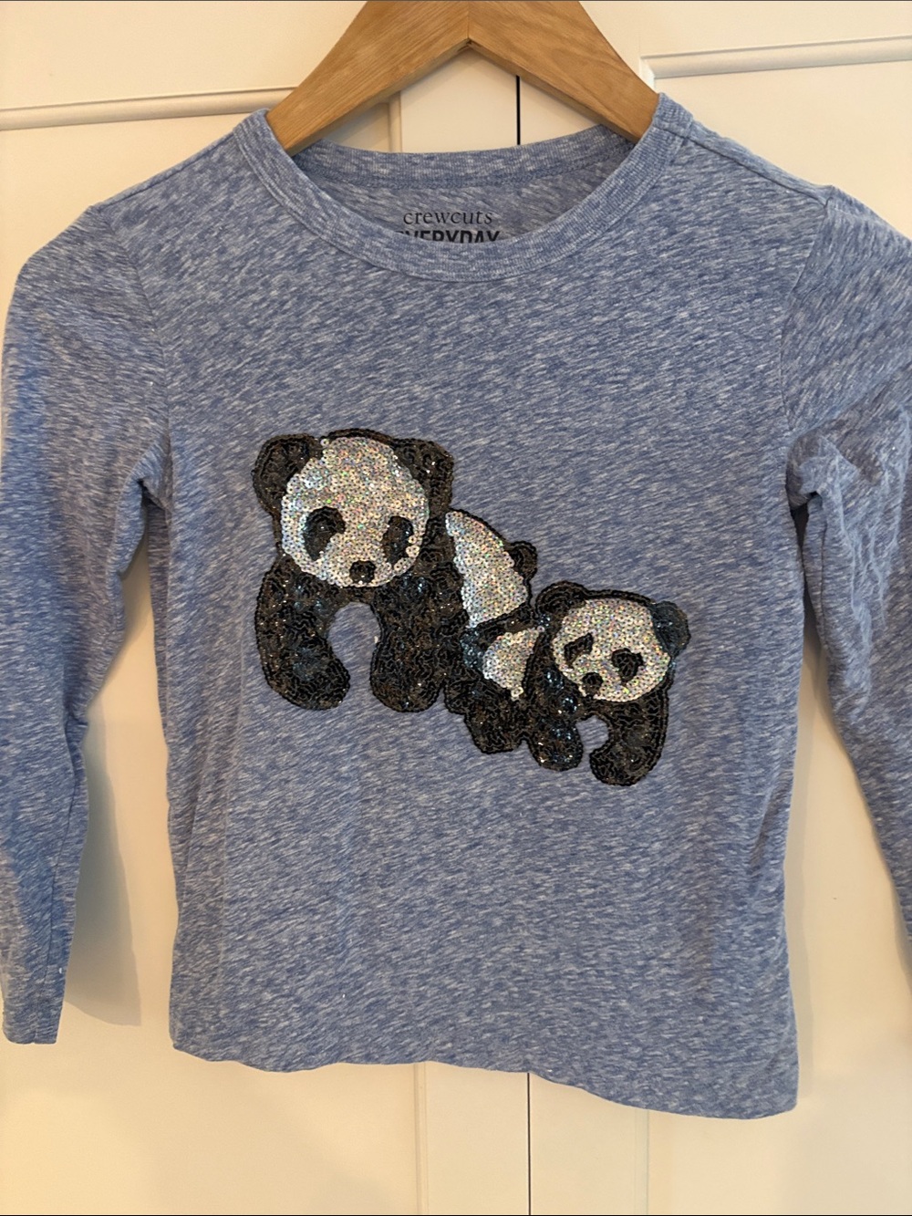 Crewcuts Light Blue Long-Sleeve Tee with Sequin Panda Motif